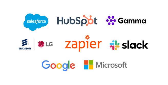 Salesforce, HubSpot, Gamma, Ericsson LG, Zapier, Slack, Google, Microsoft